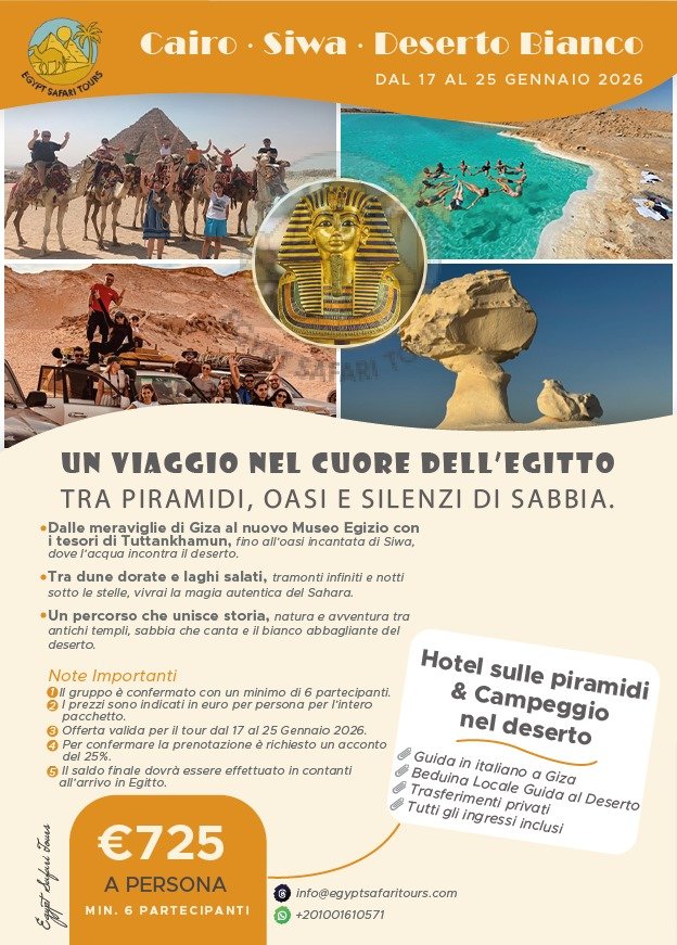 Jan - 9 Days – Pyramids, (GEM), Siwa & White Desert